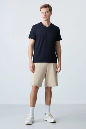 basic kisa kol standart kalip v yaka erkek t-shirt - 87912 - Justyol