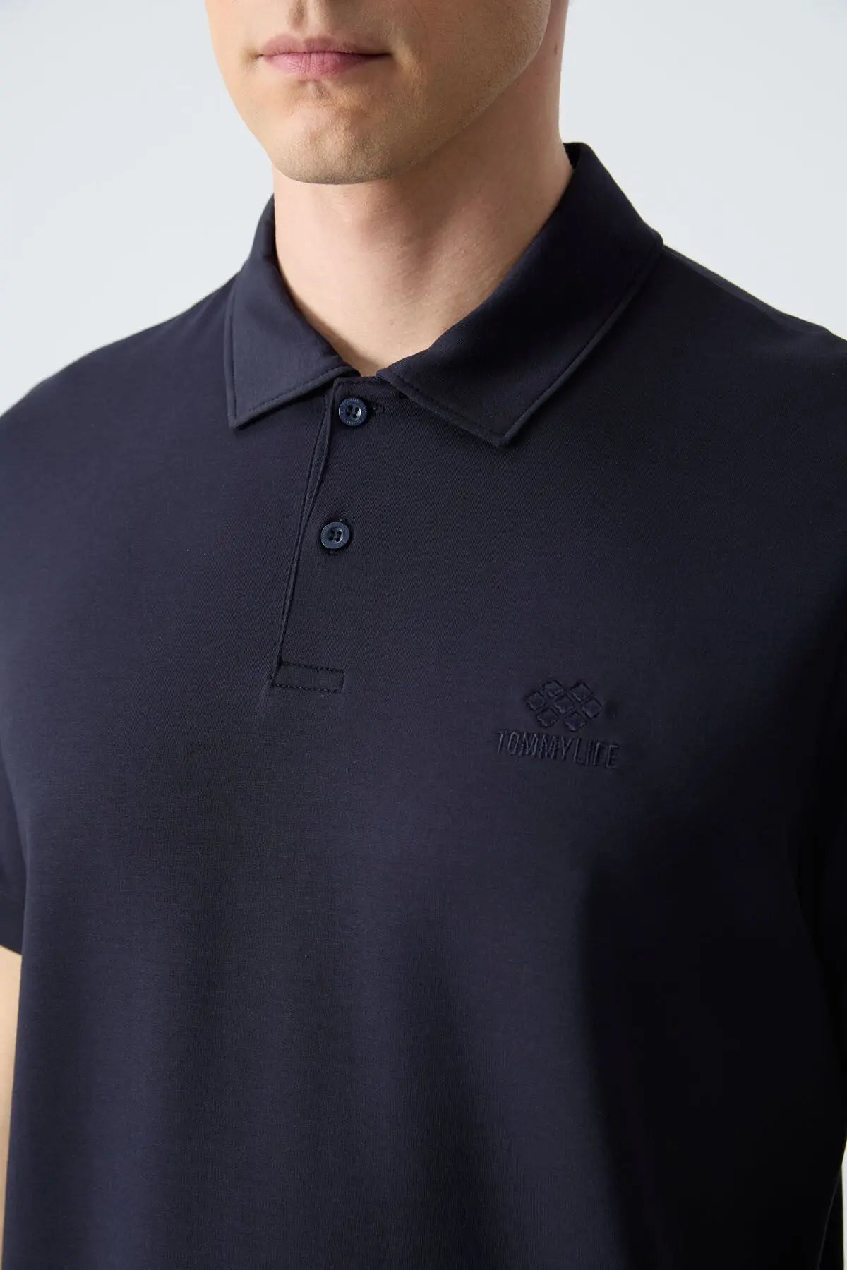 basic logolu standart kalip triko polo yaka erkek t-shirt - 87748 - Justyol