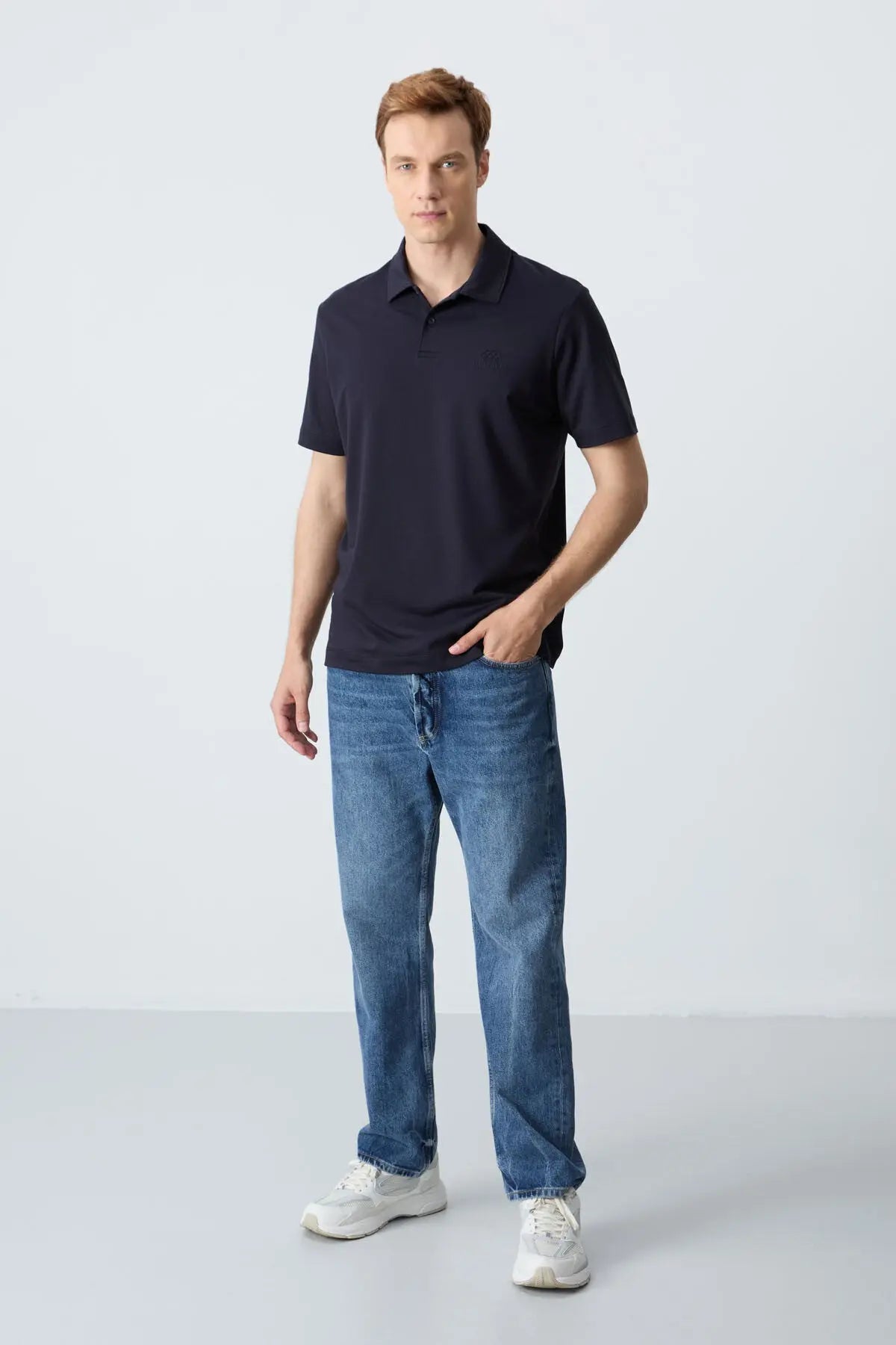 basic logolu standart kalip triko polo yaka erkek t-shirt - 87748 - Justyol