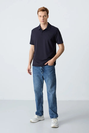 basic logolu standart kalip triko polo yaka erkek t-shirt - 87748 - Justyol