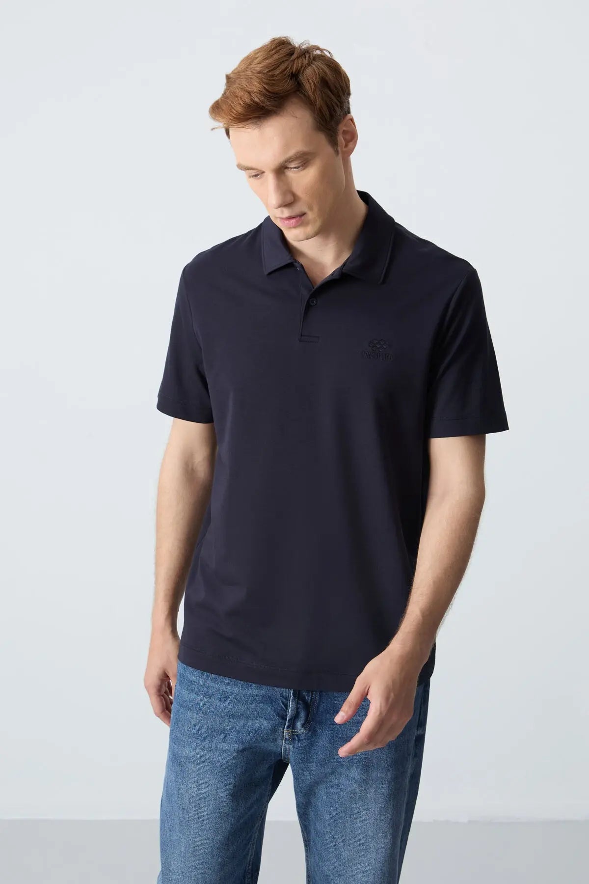 basic logolu standart kalip triko polo yaka erkek t-shirt - 87748 - Justyol