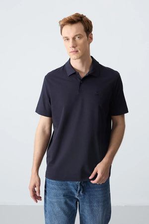 basic logolu standart kalip triko polo yaka erkek t-shirt - 87748 - Justyol
