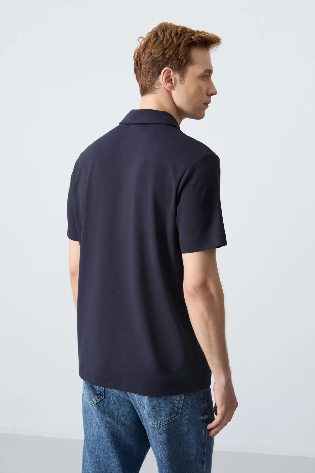 basic logolu standart kalip triko polo yaka erkek t-shirt - 87748 - Justyol