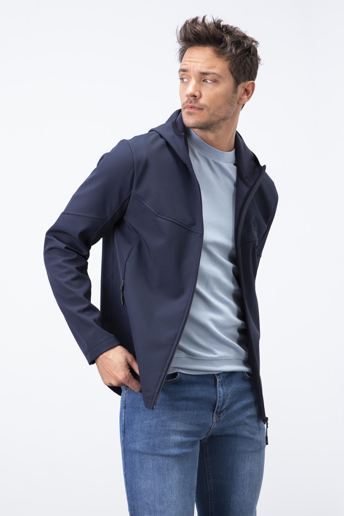 fermuarli kapüşonlu su ve rüzgar geçirmez softshell erkek mont - 88051 - Justyol