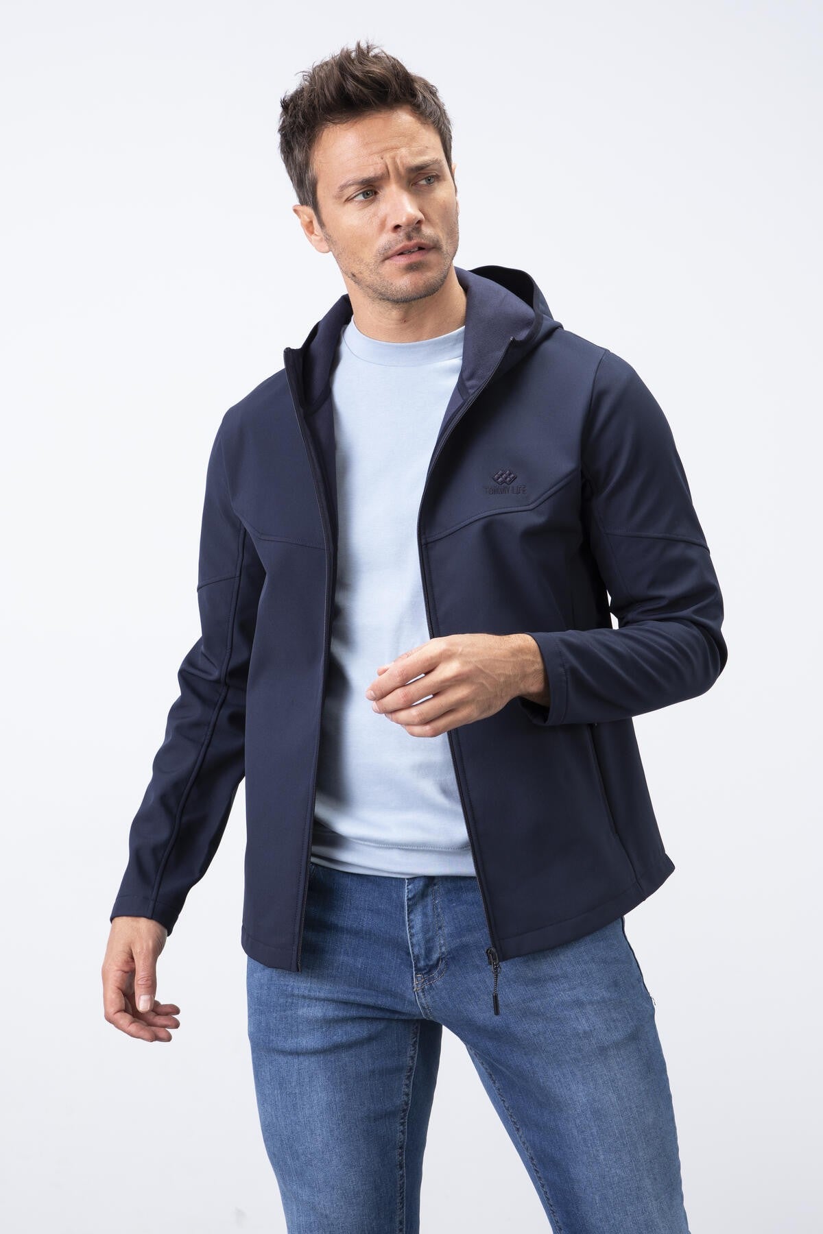 fermuarli kapüşonlu su ve rüzgar geçirmez softshell erkek mont - 88051 - Justyol