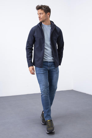 fermuarli kapüşonlu su ve rüzgar geçirmez softshell erkek mont - 88051 - Justyol