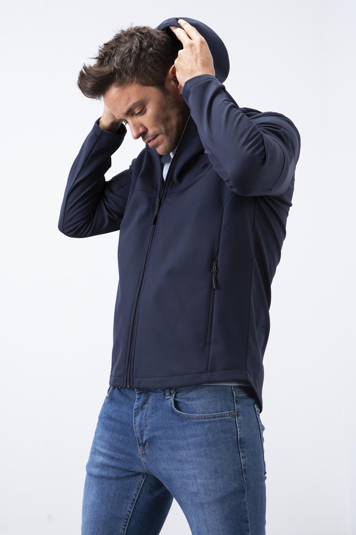 fermuarli kapüşonlu su ve rüzgar geçirmez softshell erkek mont - 88051 - Justyol