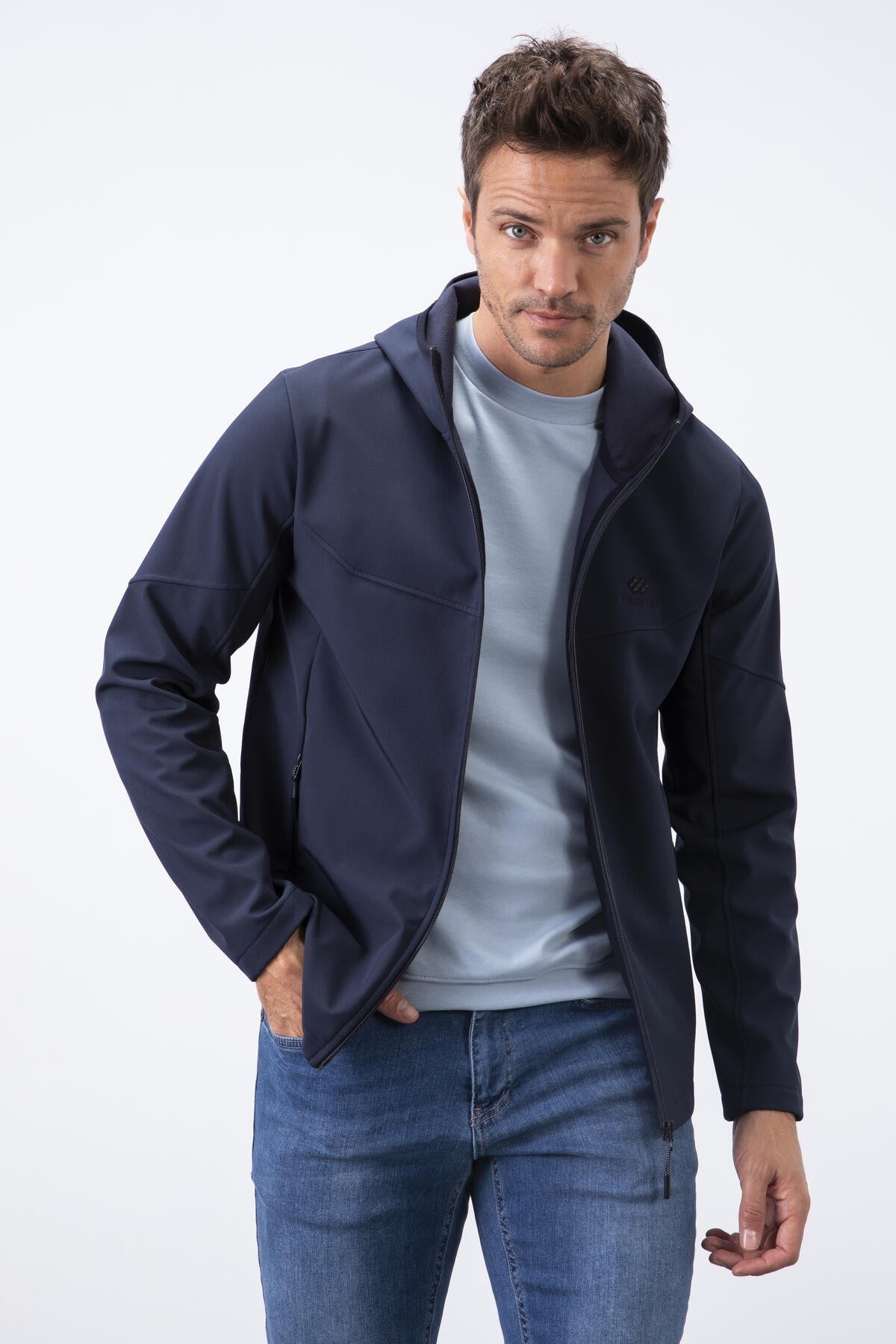 fermuarli kapüşonlu su ve rüzgar geçirmez softshell erkek mont - 88051 - Justyol