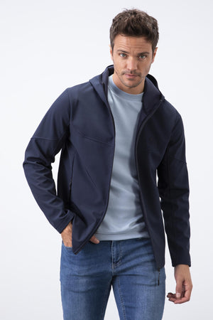 fermuarli kapüşonlu su ve rüzgar geçirmez softshell erkek mont - 88051 - Justyol