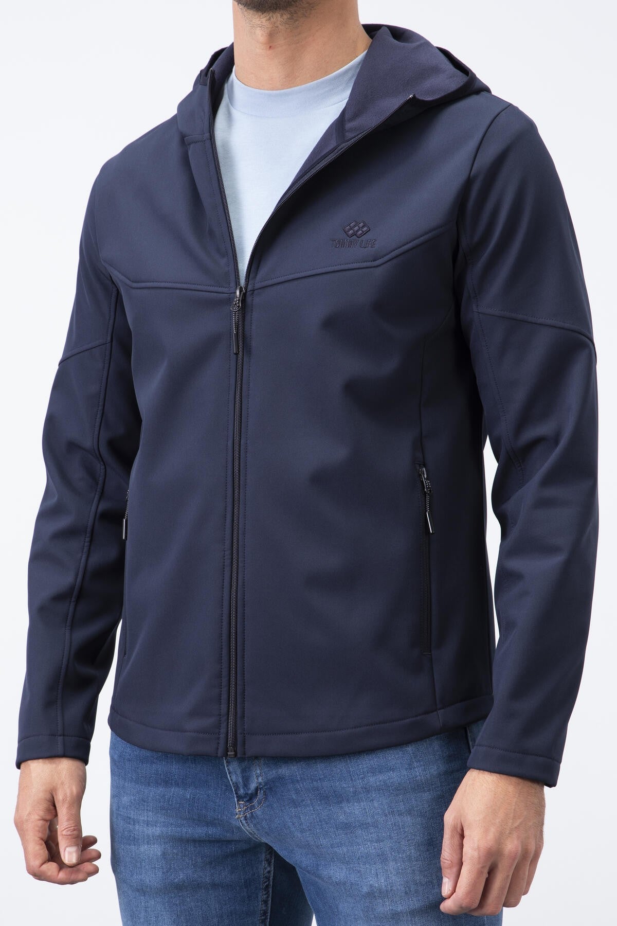 fermuarli kapüşonlu su ve rüzgar geçirmez softshell erkek mont - 88051 - Justyol