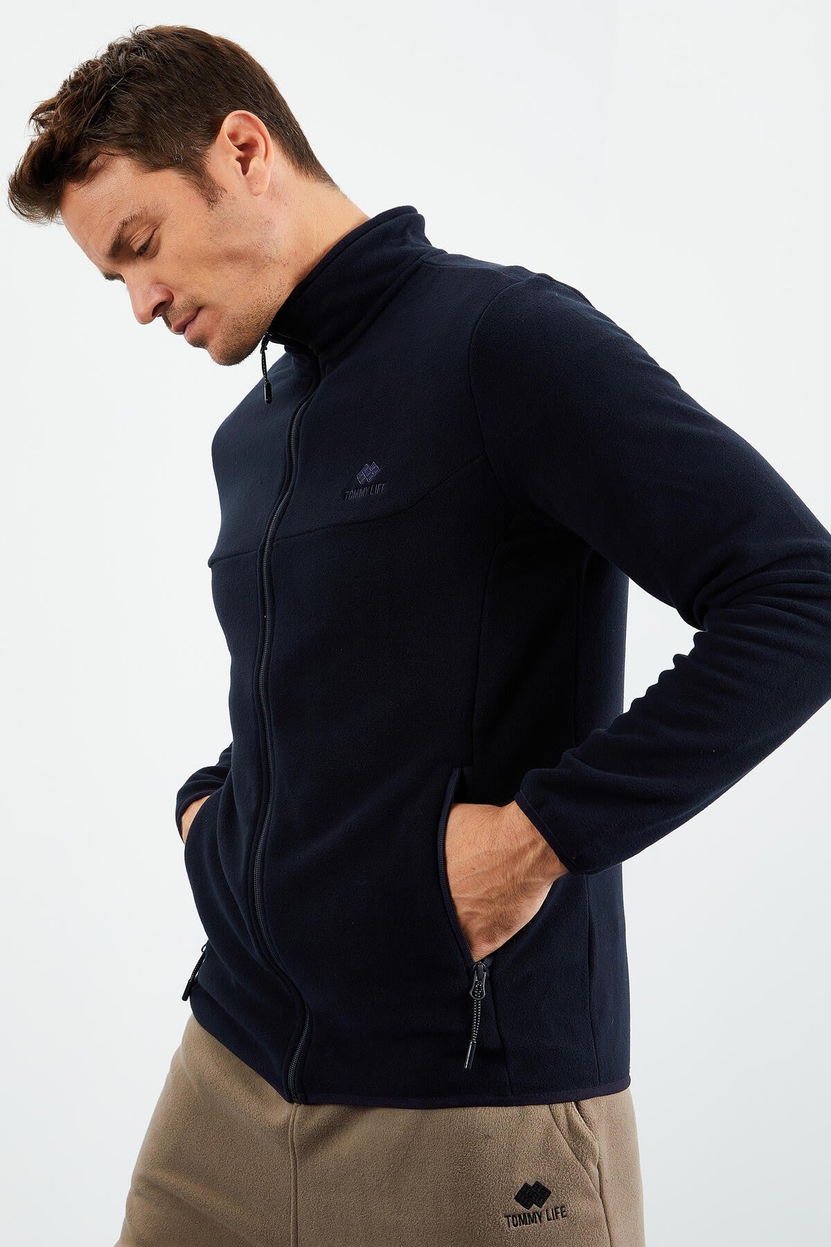 fermuarli sweatshirt slim fit dik yaka erkek polar - 87270 - Justyol