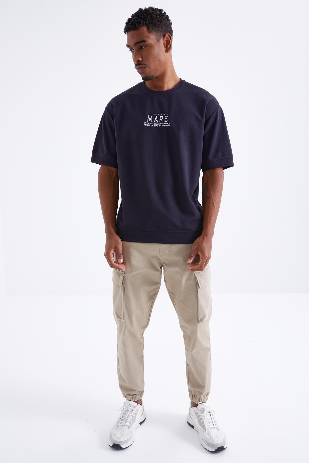 mars yazi nakişli o yaka erkek oversize t-shirt - 88104