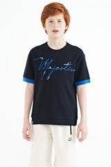 ön yazi nakişli o yaka oversize erkek çocuk t-shirt - 11147 - Justyol