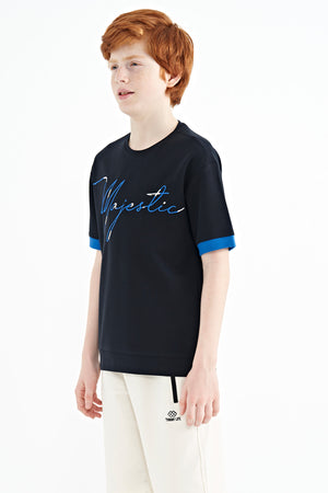 ön yazi nakişli o yaka oversize erkek çocuk t-shirt - 11147 - Justyol