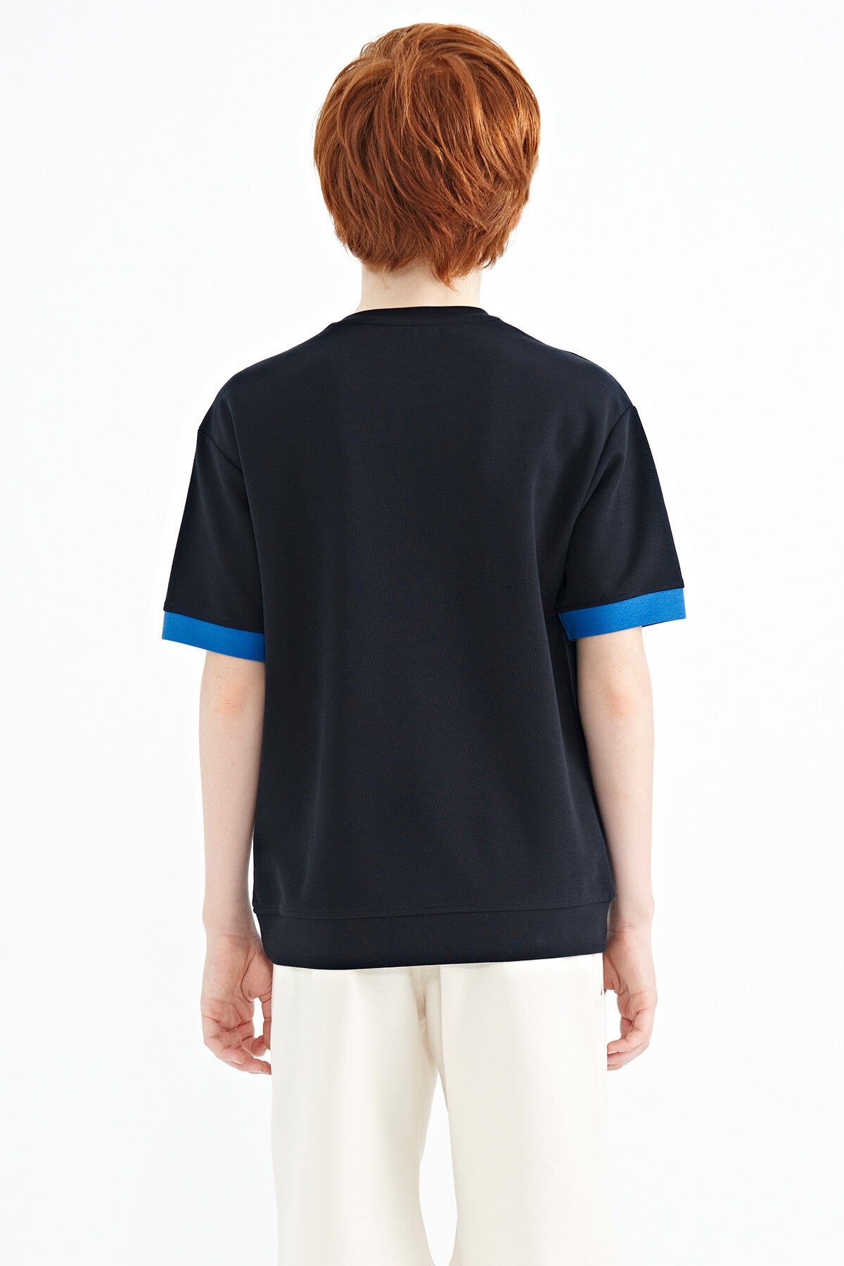 ön yazi nakişli o yaka oversize erkek çocuk t-shirt - 11147 - Justyol