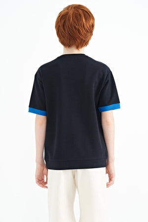 ön yazi nakişli o yaka oversize erkek çocuk t-shirt - 11147 - Justyol