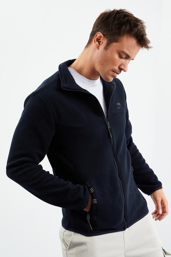 yazi nakişli dik yaka fermuarli standart kalip erkek sweatshirt polar - 87992 - Justyol