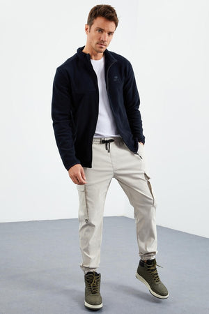 yazi nakişli dik yaka fermuarli standart kalip erkek sweatshirt polar - 87992 - Justyol