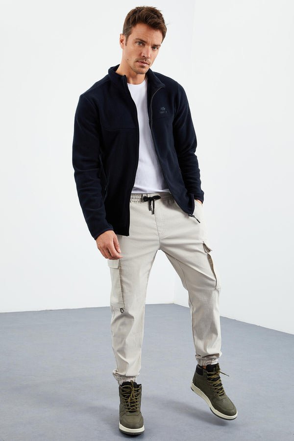 yazi nakişli dik yaka fermuarli standart kalip erkek sweatshirt polar - 87992 - Justyol