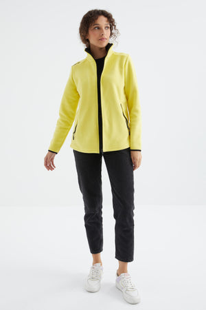 dik yaka fermuarli rahat form kadin polar sweatshirt - 97173 - Justyol