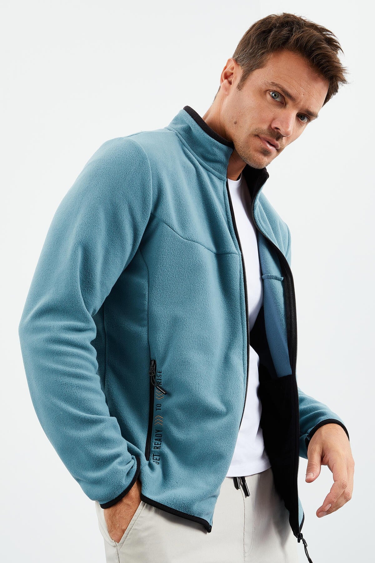 yazi nakişli dik yaka fermuarli standart kalip erkek sweatshirt polar - 87992 - Justyol