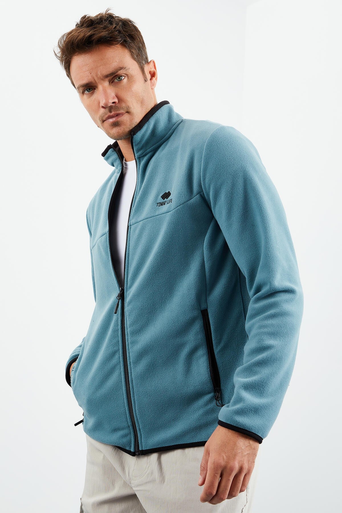 yazi nakişli dik yaka fermuarli standart kalip erkek sweatshirt polar - 87992 - Justyol