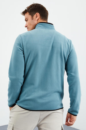 yazi nakişli dik yaka fermuarli standart kalip erkek sweatshirt polar - 87992 - Justyol