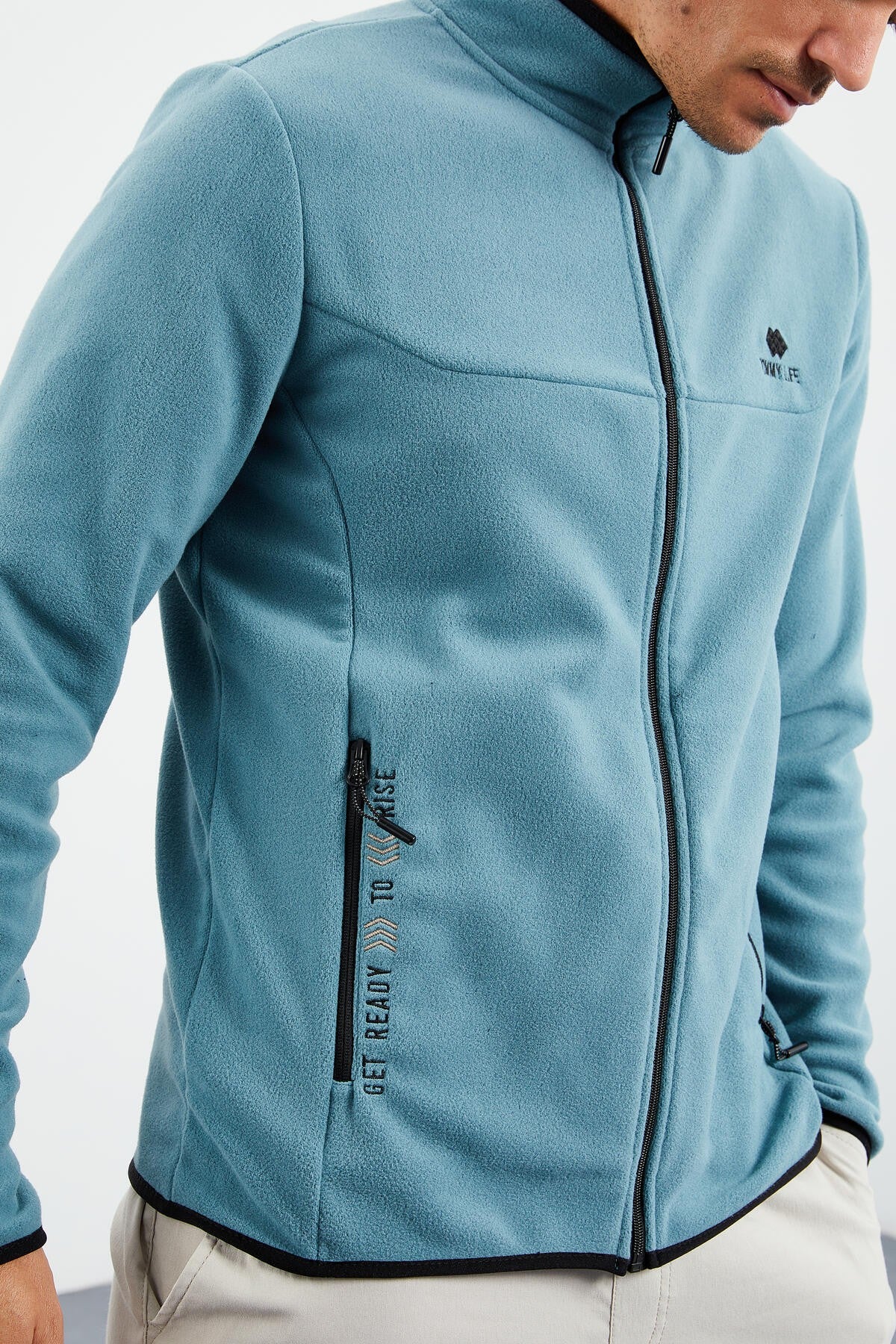 yazi nakişli dik yaka fermuarli standart kalip erkek sweatshirt polar - 87992 - Justyol