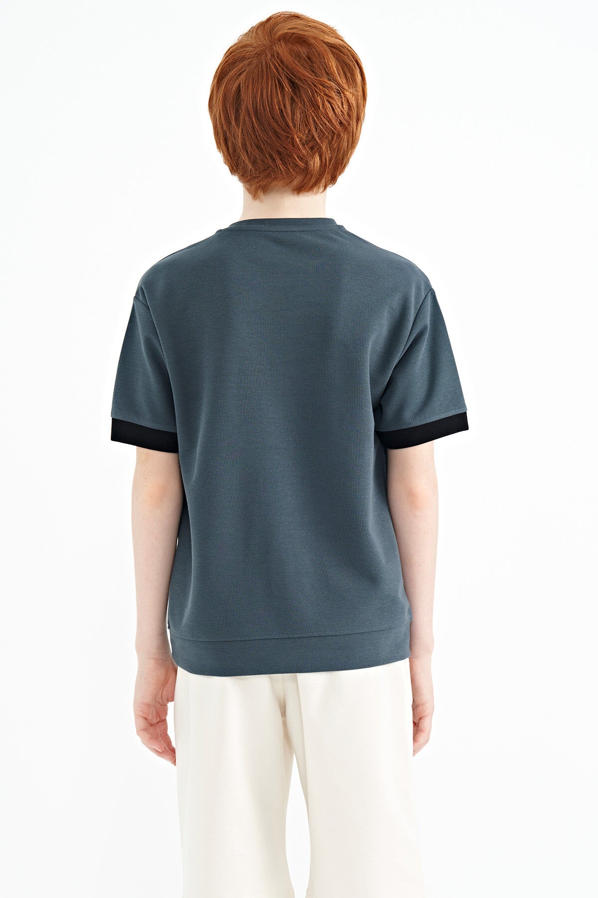 ön yazi nakişli o yaka oversize erkek çocuk t-shirt - 11147 - Justyol