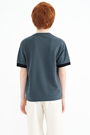 ön yazi nakişli o yaka oversize erkek çocuk t-shirt - 11147 - Justyol