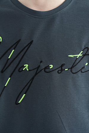 ön yazi nakişli o yaka oversize erkek çocuk t-shirt - 11147 - Justyol