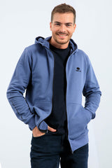 basic kapüşonlu rahat form nakiş detayli fermuarli erkek sweatshirt - 88035 - Justyol
