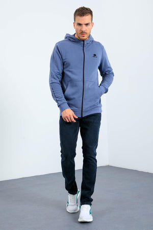 basic kapüşonlu rahat form nakiş detayli fermuarli erkek sweatshirt - 88035 - Justyol