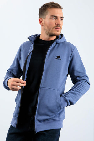 basic kapüşonlu rahat form nakiş detayli fermuarli erkek sweatshirt - 88035 - Justyol