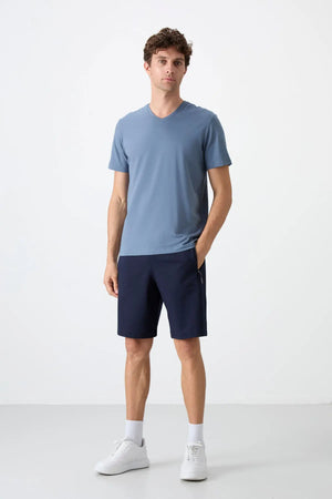 basic kisa kol standart kalip v yaka erkek t-shirt - 87912 - Justyol