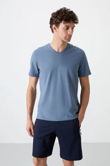 basic kisa kol standart kalip v yaka erkek t-shirt - 87912 - Justyol