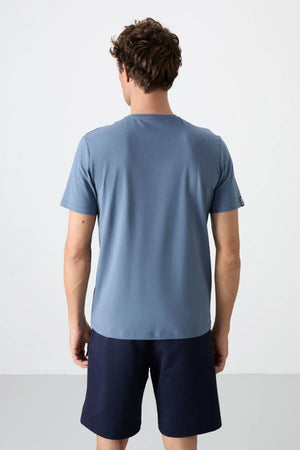 basic kisa kol standart kalip v yaka erkek t-shirt - 87912 - Justyol