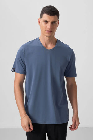 basic kisa kol standart kalip v yaka erkek t-shirt - 87912 - Justyol