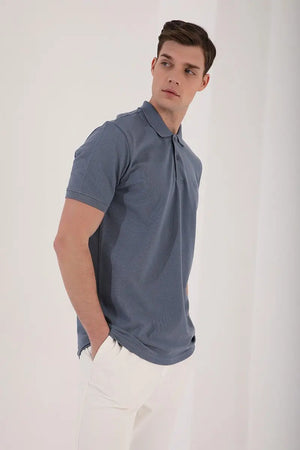basic logolu standart kalip triko polo yaka erkek t-shirt - 87748 - Justyol