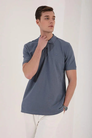 basic logolu standart kalip triko polo yaka erkek t-shirt - 87748 - Justyol