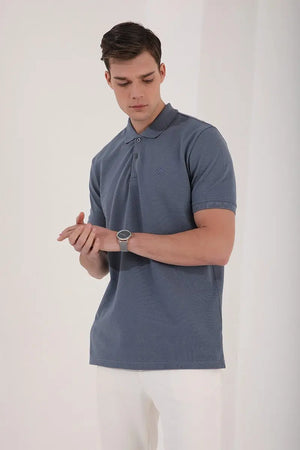 basic logolu standart kalip triko polo yaka erkek t-shirt - 87748 - Justyol