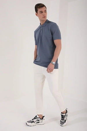basic logolu standart kalip triko polo yaka erkek t-shirt - 87748 - Justyol