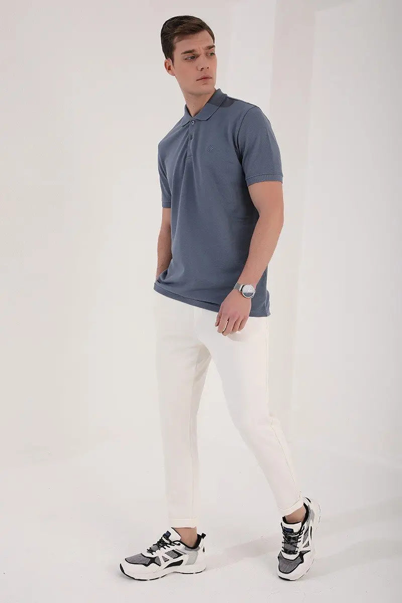 basic logolu standart kalip triko polo yaka erkek t-shirt - 87748 - Justyol