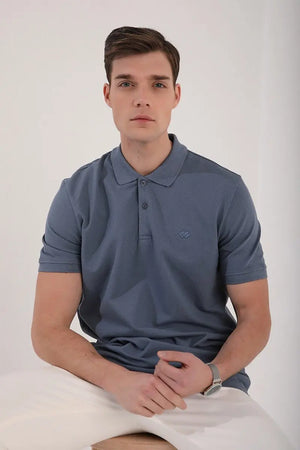 basic logolu standart kalip triko polo yaka erkek t-shirt - 87748 - Justyol