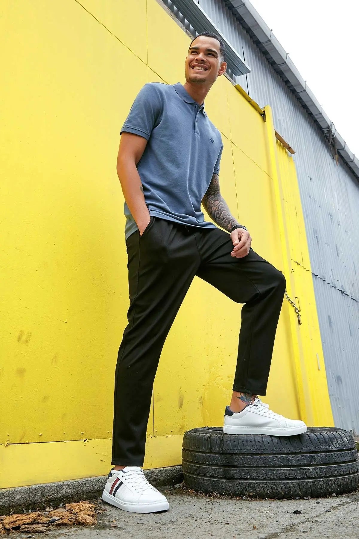 basic logolu standart kalip triko polo yaka erkek t-shirt - 87748 - Justyol
