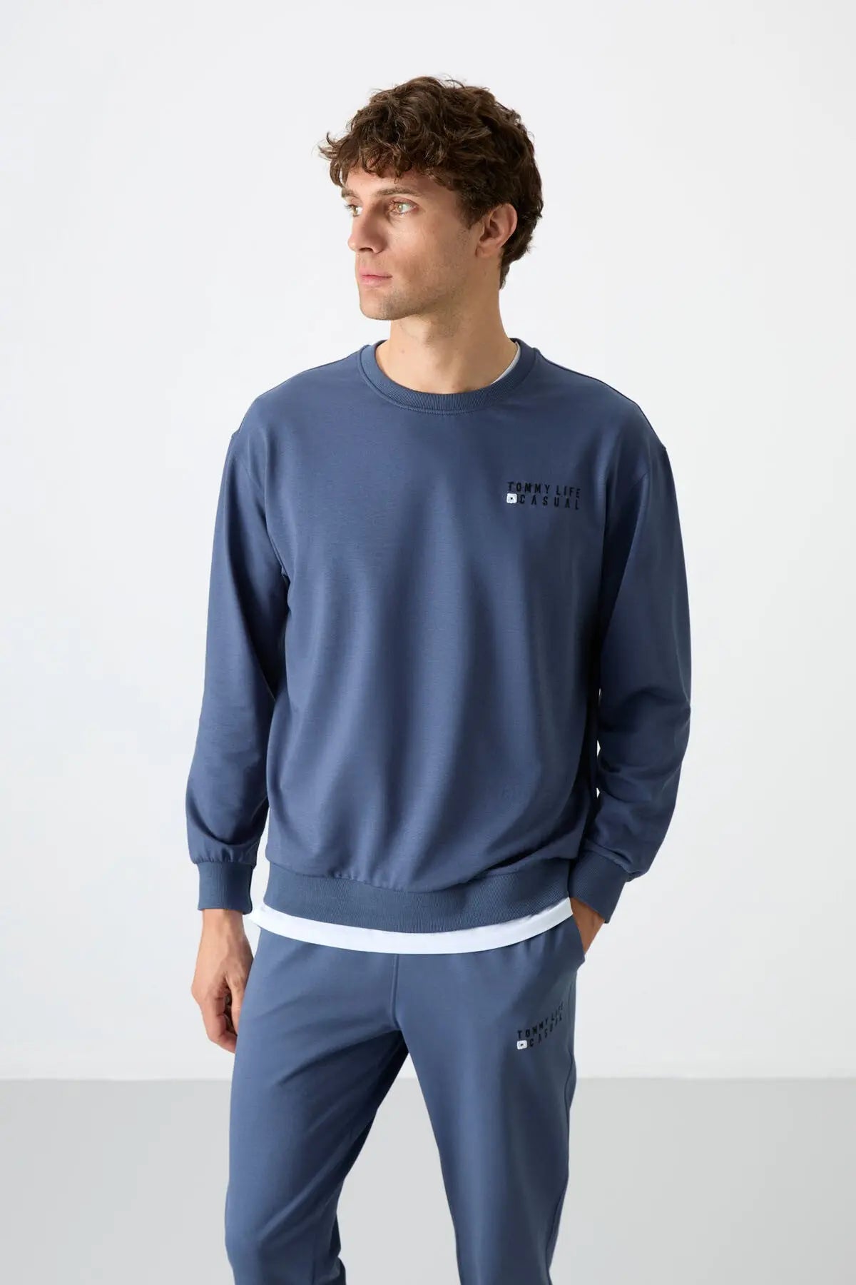 casual o yaka lastik paça erkek oversize eşofman takimi - 85120 - Justyol