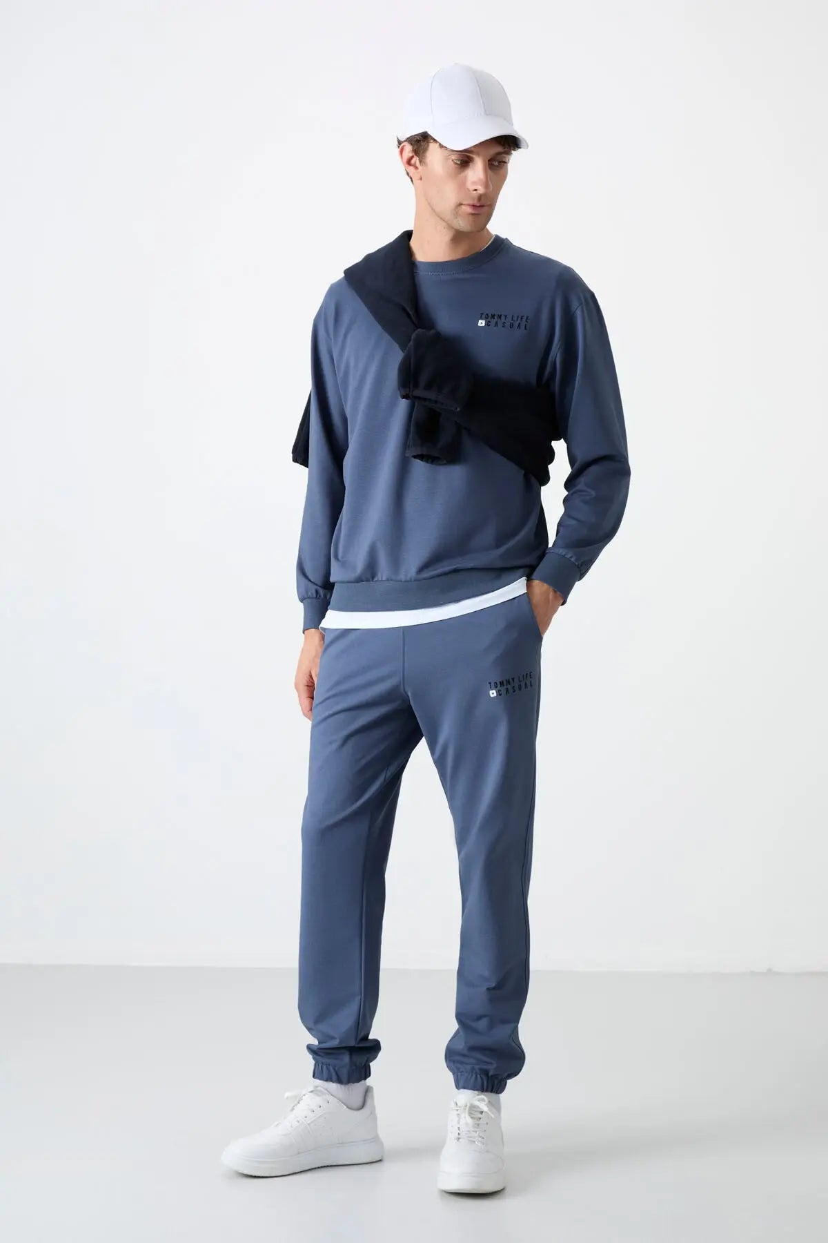 casual o yaka lastik paça erkek oversize eşofman takimi - 85120 - Justyol