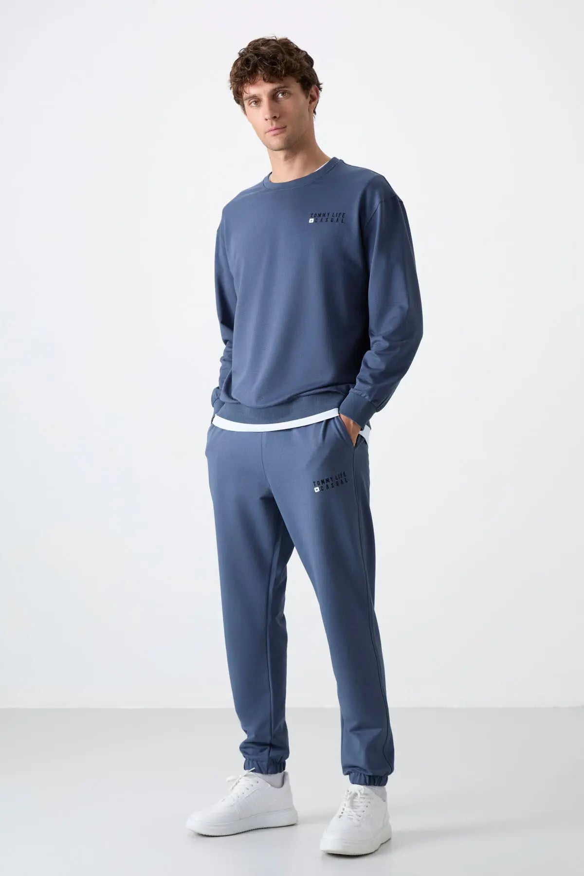casual o yaka lastik paça erkek oversize eşofman takimi - 85120 - Justyol
