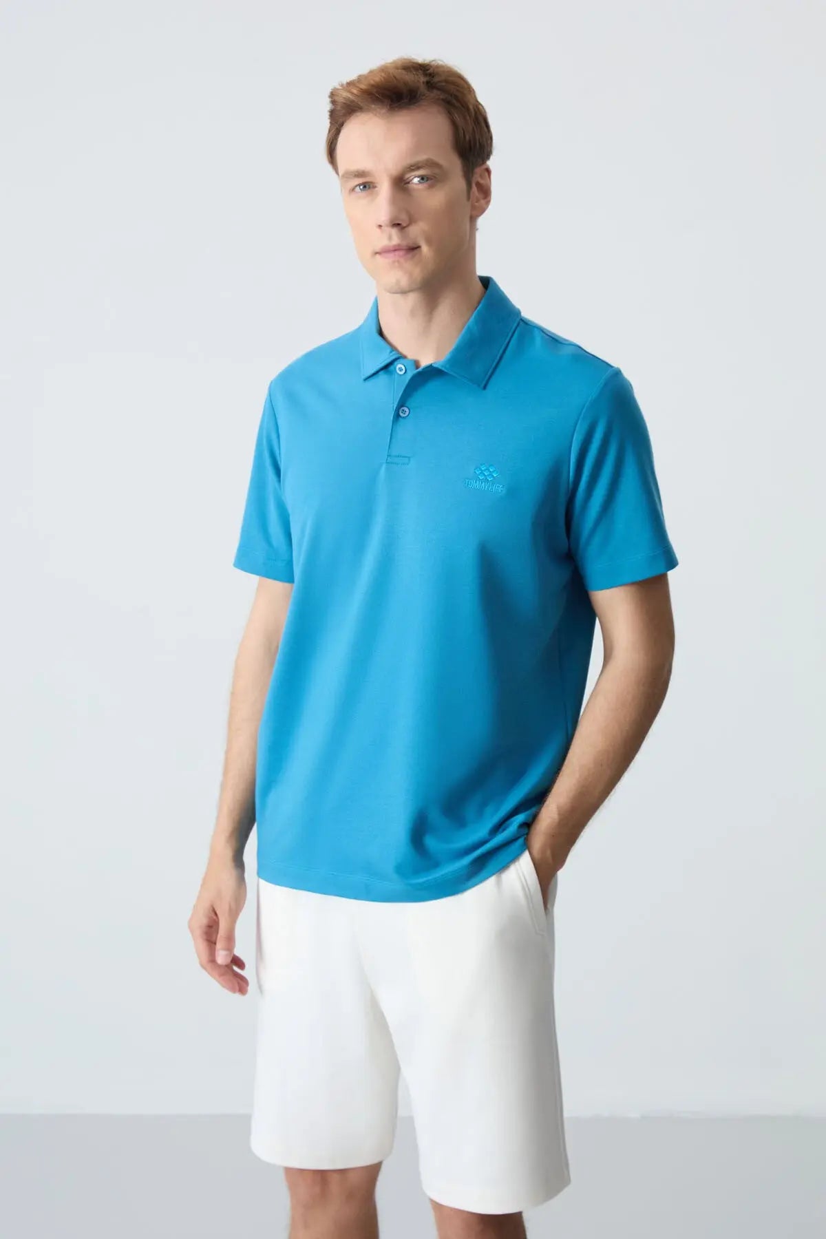 basic logolu standart kalip triko polo yaka erkek t-shirt - 87748 - Justyol