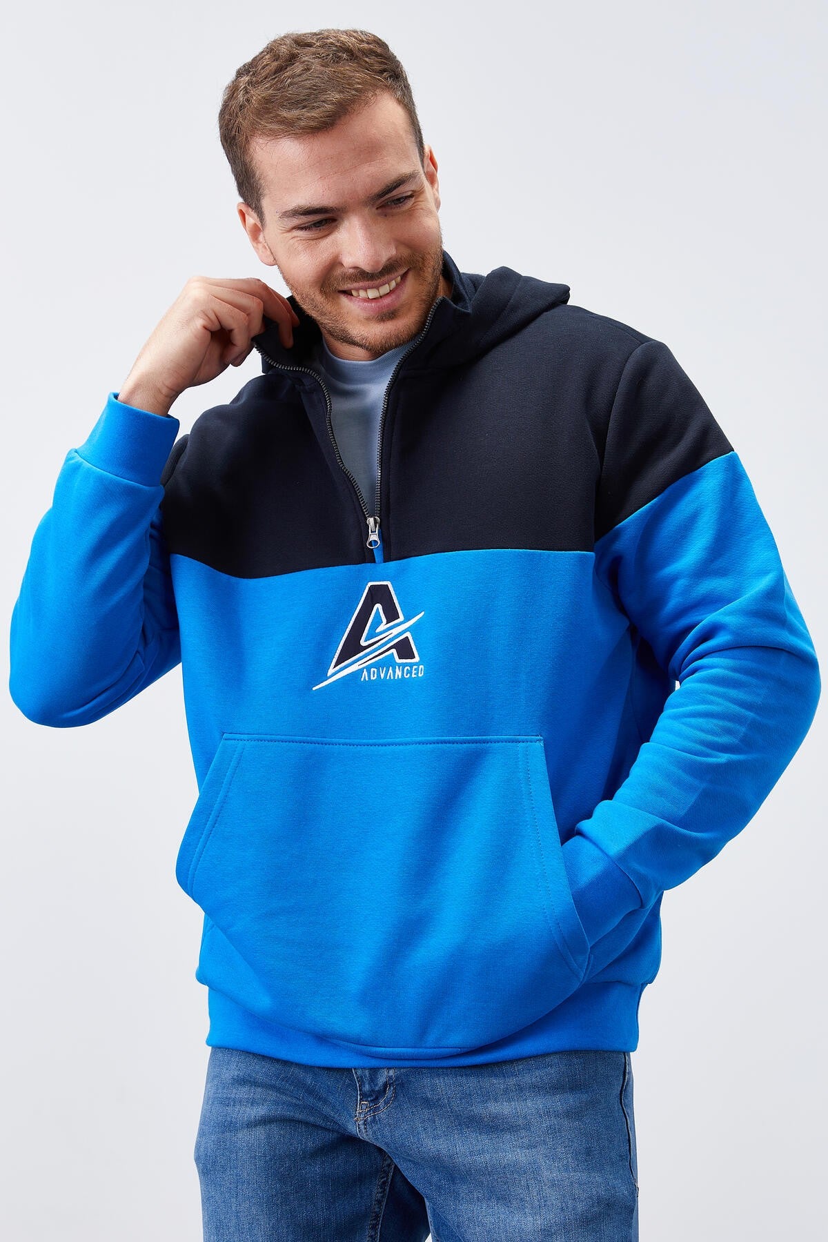 erkek yarim fermuar standart kalip kapüşonlu sweatshirt - 88033 - Justyol